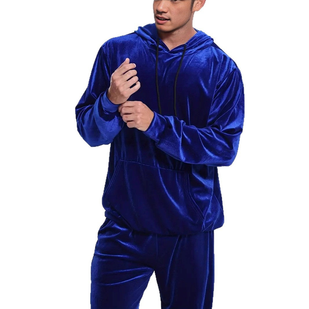 Men's Velvet Tracksuit with Hoodie and Straight Jogging Pants Mune Fashion