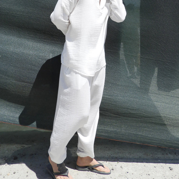 Men's Lightweight Cotton Gauze Leisure Set with Tunic and Harem Pants Mune Fashion