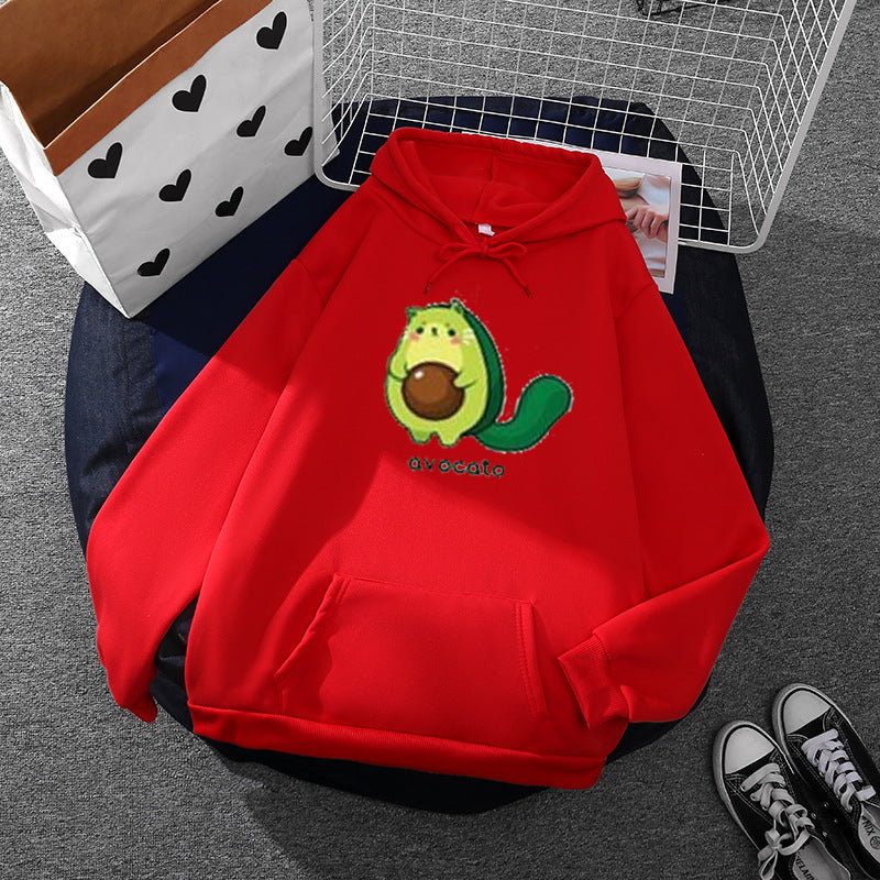 Women's oversized fleece hoodie with soft interior lining, kangaroo pocket and Avocato cartoon motif Mune Fashion