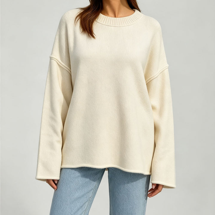 Women Oversize Boxy Sweater with short stand-up collar and decorative edge seam Mune Fashion