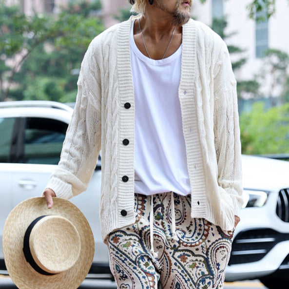 Men's chunky knit cardigan with cable pattern and button placket Mune Fashion