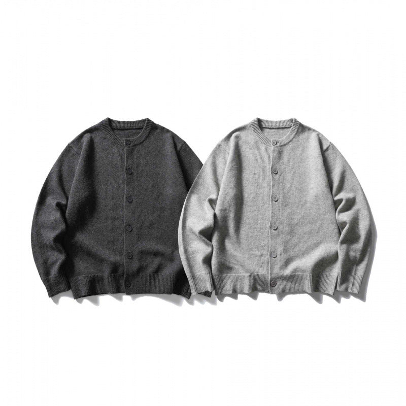 Unisex Boxy Fine Knit Cardigan with Round Neck and Ribbed Trims Mune Fashion