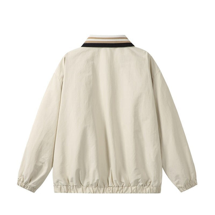 Men's Lightweight Harrington-Style Bomber Jacket with Striped Ribbed Collar and Snap Button Pockets Mune Fashion