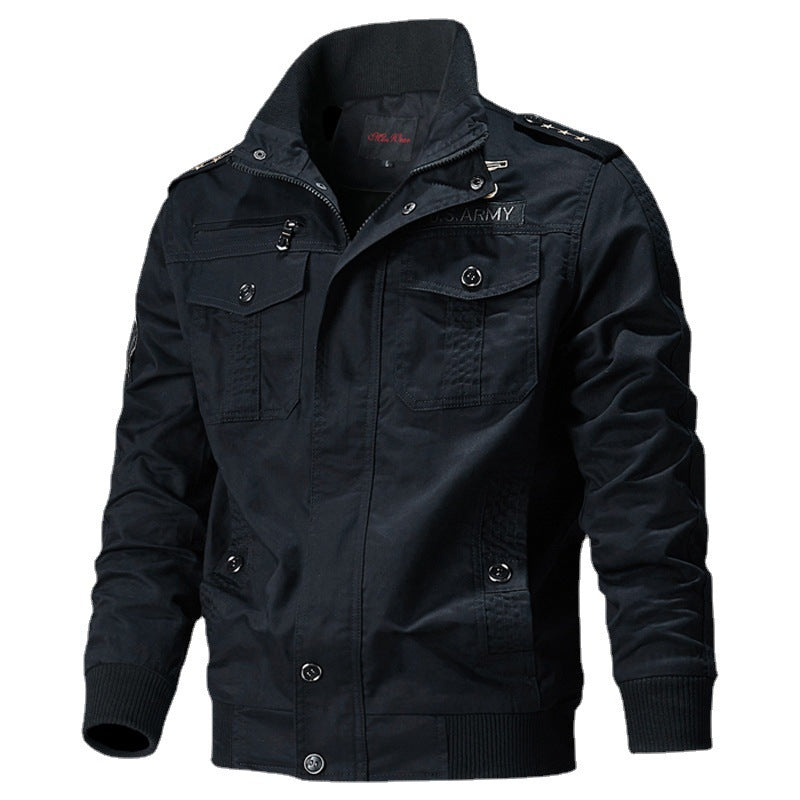 Men's Canvas Pilot Jacket with Shoulder Piping, Zipper Placket and Utility Flap Pockets Mune Fashion