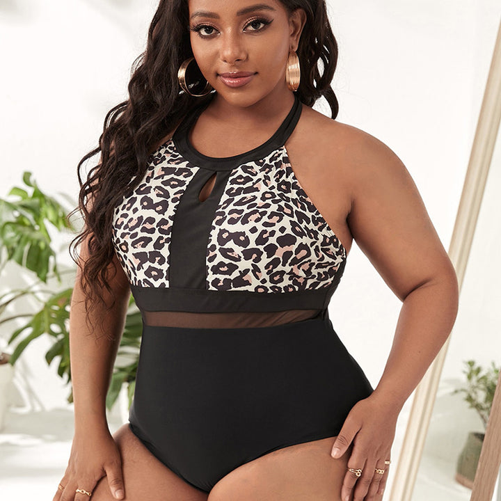 Women's one-piece swimsuit with stylish leopard pattern and transparent insert Mune Fashion