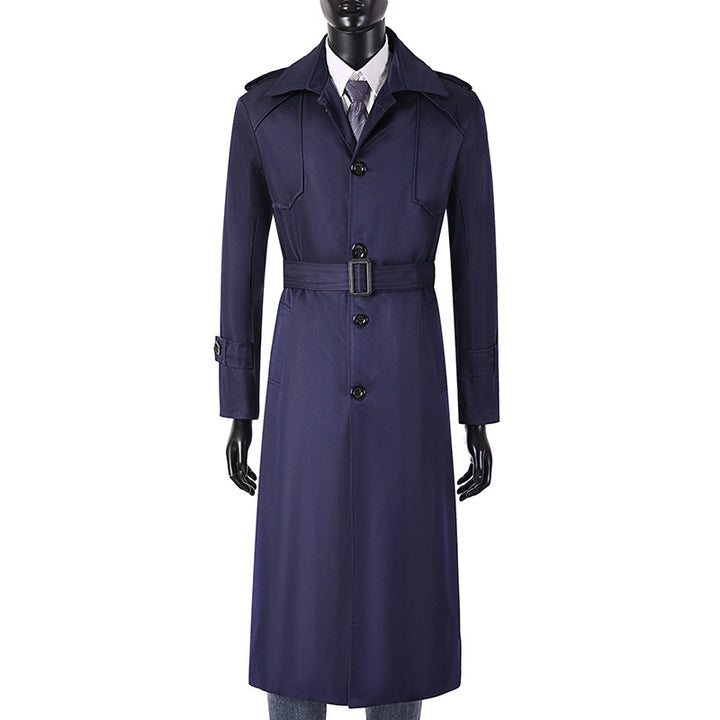 Men's Long Cut Trench Coat with Classic Lapels and Water-Repellent Finish Mune Fashion