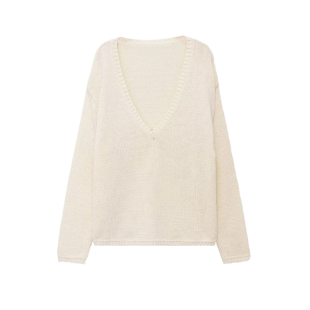 Women's chunky knit sweater with deep V-neck and oversized cut Mune Fashion
