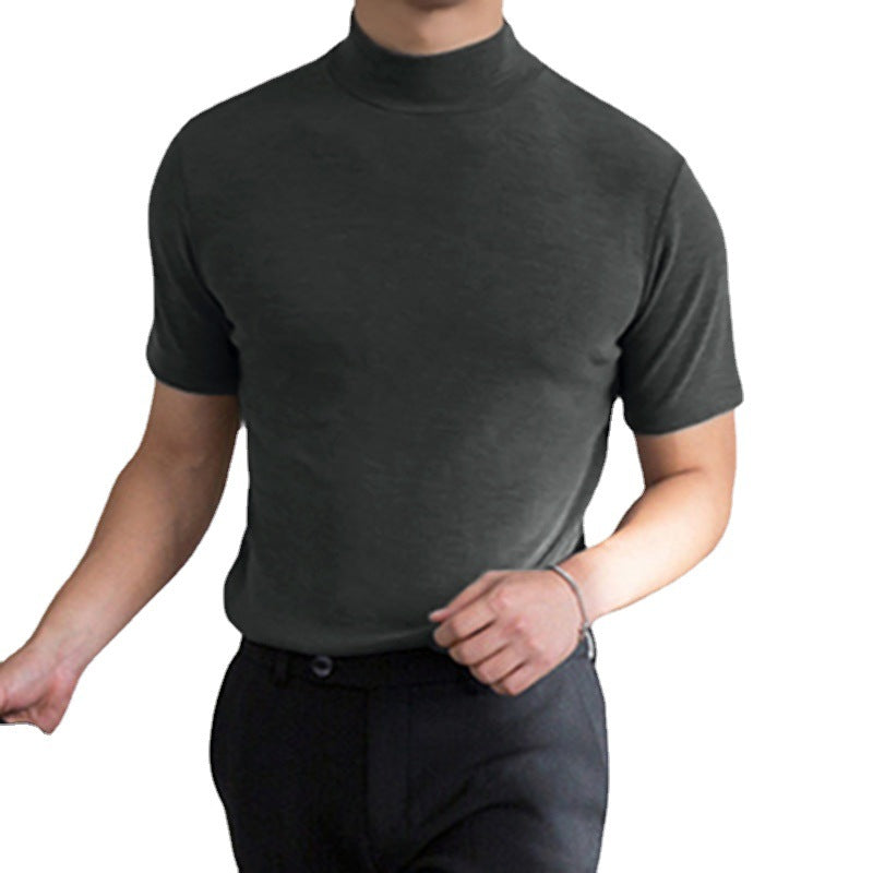 Men's fitted short-sleeve stand collar top made of cotton-elastane Mune Fashion