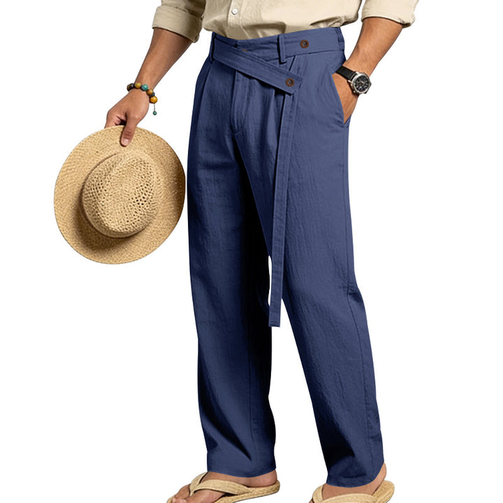 Men's wide linen pants with wrap waistband, high waist and casual leg Mune Fashion