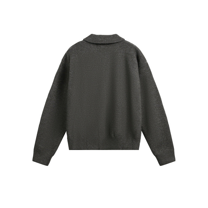 Men's knit zip jacket with shirt collar, hand pockets and ribbed hem Mune Fashion