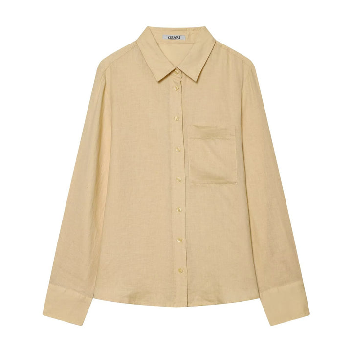 Women Oversized Shirt Blouse in Linen Look with Chest Pocket and Cuffs Mune Fashion
