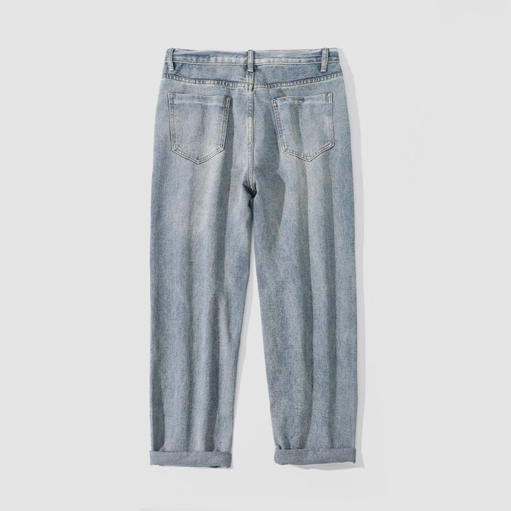 Damen Weite Straight‑Fit Jeans mit hohem Bund, umgeschlagenem Saum und leichter Vintage‑Waschung Mune Fashion
