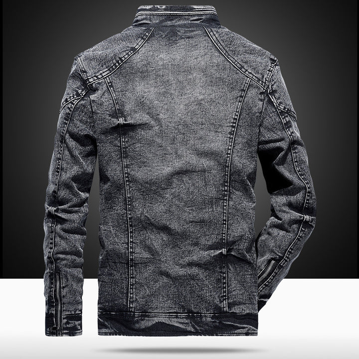 Men's denim utility jacket with high collar and zip pockets Mune Fashion