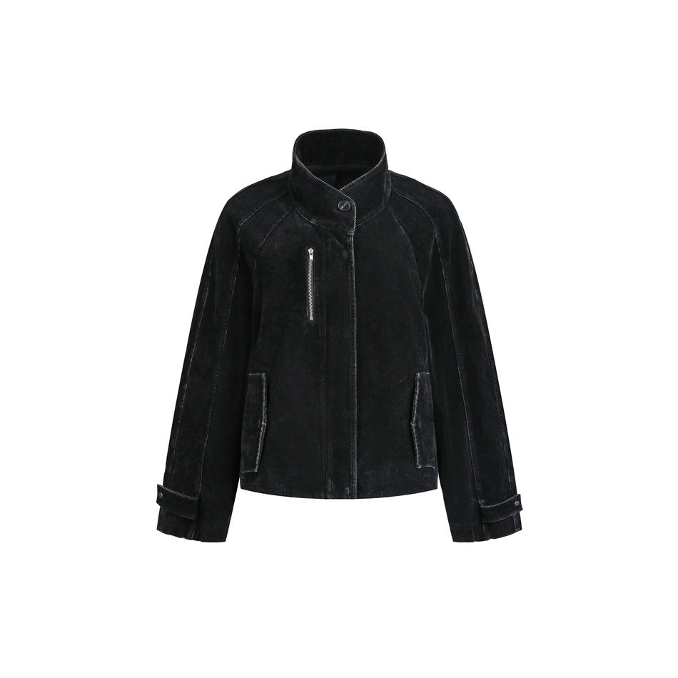Women's short cord jacket in boxy cut with stand-up collar, zip chest pocket and adjustable cuffs Mune Fashion