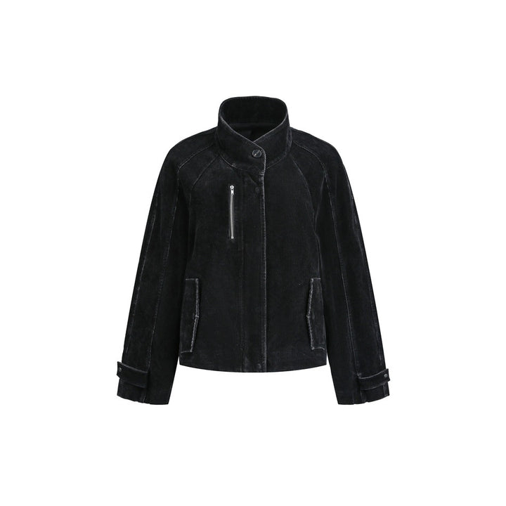 Women's short cord jacket in boxy cut with stand-up collar, zip chest pocket and adjustable cuffs Mune Fashion