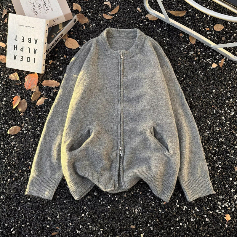 Unisex Fine knit zip cardigan with round neck and soft alpaca mix Mune Fashion