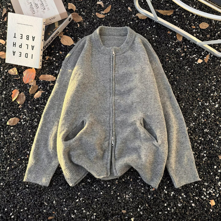 Unisex Fine knit zip cardigan with round neck and soft alpaca mix Mune Fashion