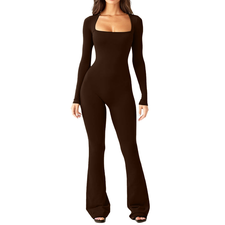 Women's figure-hugging jumpsuit with square neckline, long sleeves, and flared leg Mune Fashion
