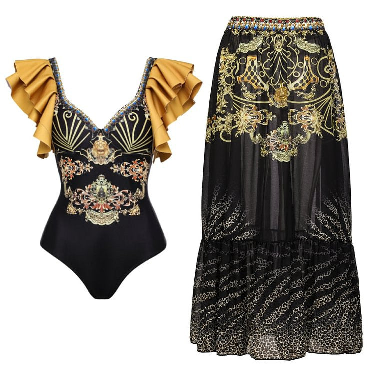 Women’s one-piece swimsuit with elegant design and matching wrap Mune Fashion