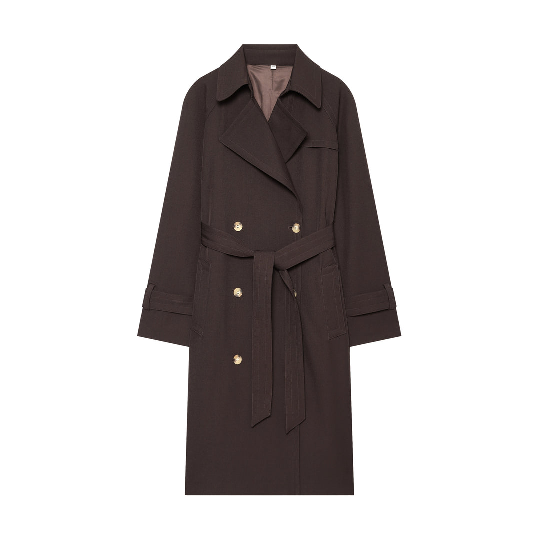 Women's elegant utility trench with wide lapels, belt tie and patch pockets Mune Fashion