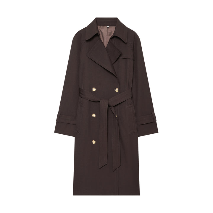 Women's elegant utility trench with wide lapels, belt tie and patch pockets Mune Fashion