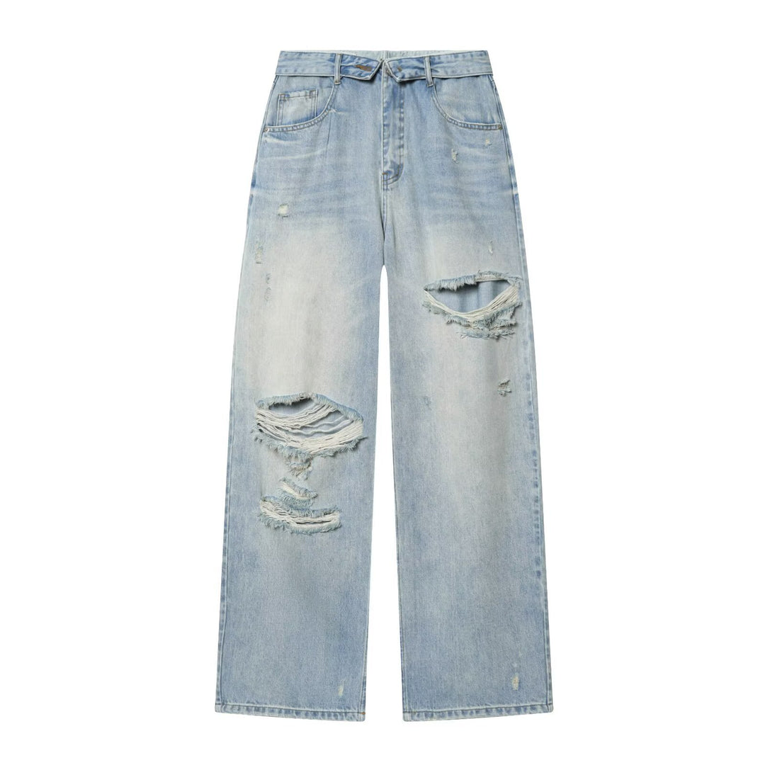 Women’s high-waisted jeans with wide leg and used wash Mune Fashion
