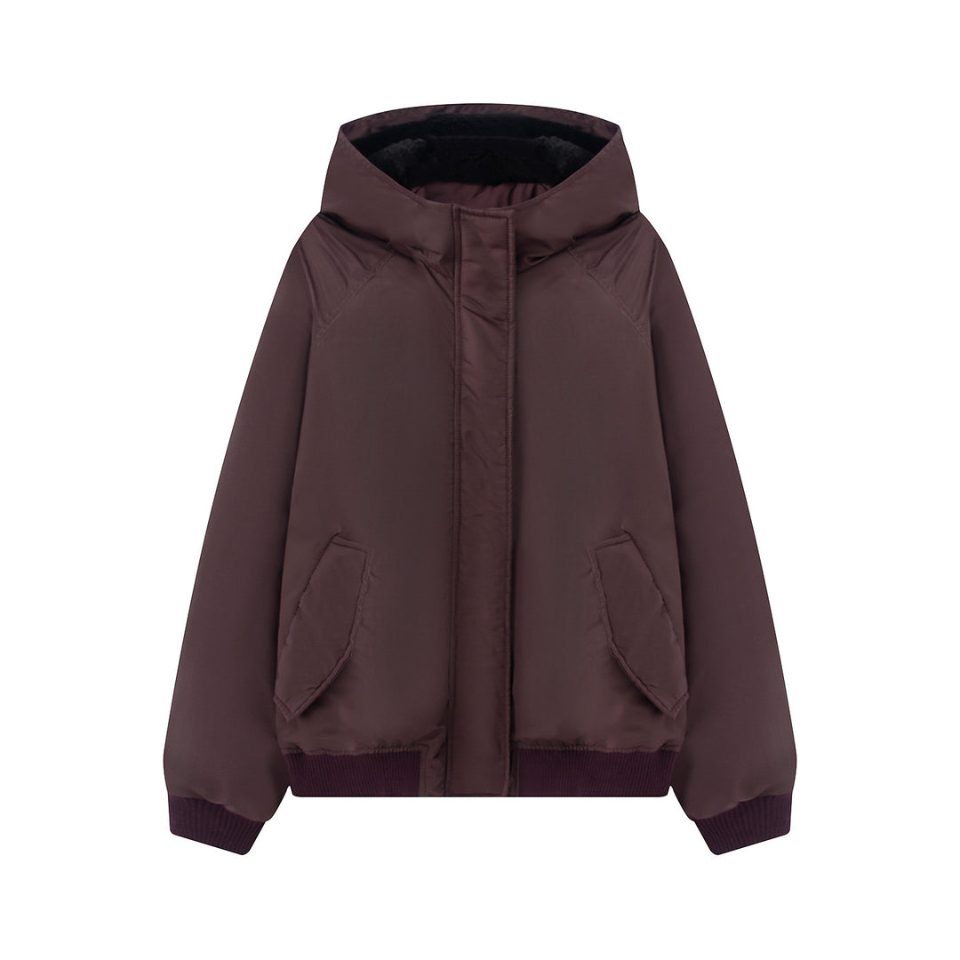 Women's non-padded hooded jacket with teddy lining, concealed zipper and ribbed cuffs Mune Fashion