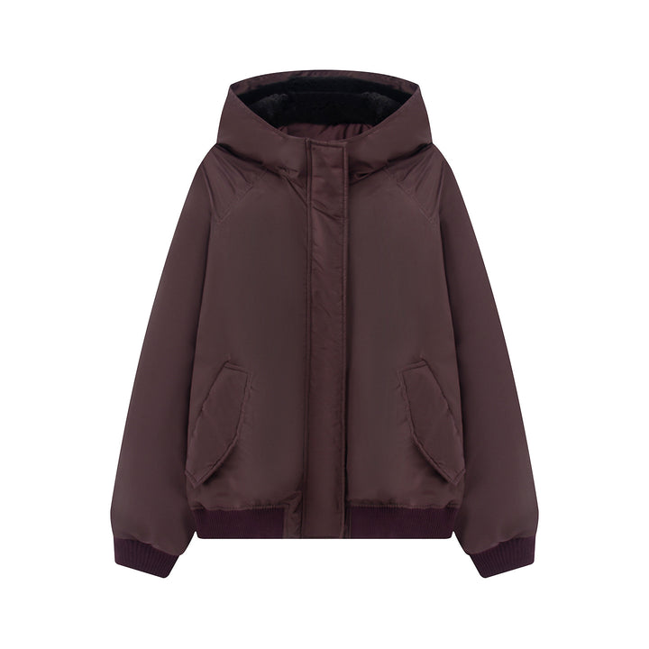 Women's non-padded hooded jacket with teddy lining, concealed zipper and ribbed cuffs Mune Fashion