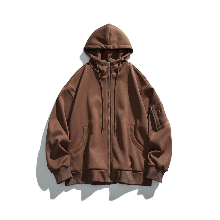Unisex Oversize Hoodie Jacket with Front Zipper, Arm Pocket and Ribbed Hem Mune Fashion
