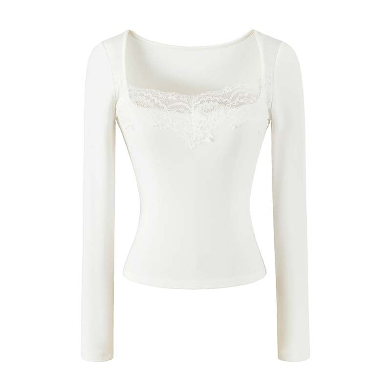 Women's Fitted Long Sleeve Shirt with Lace Bustier Look Mune Fashion