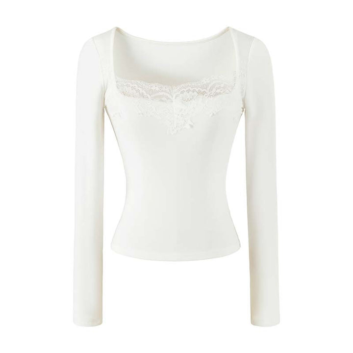 Women's Fitted Long Sleeve Shirt with Lace Bustier Look Mune Fashion