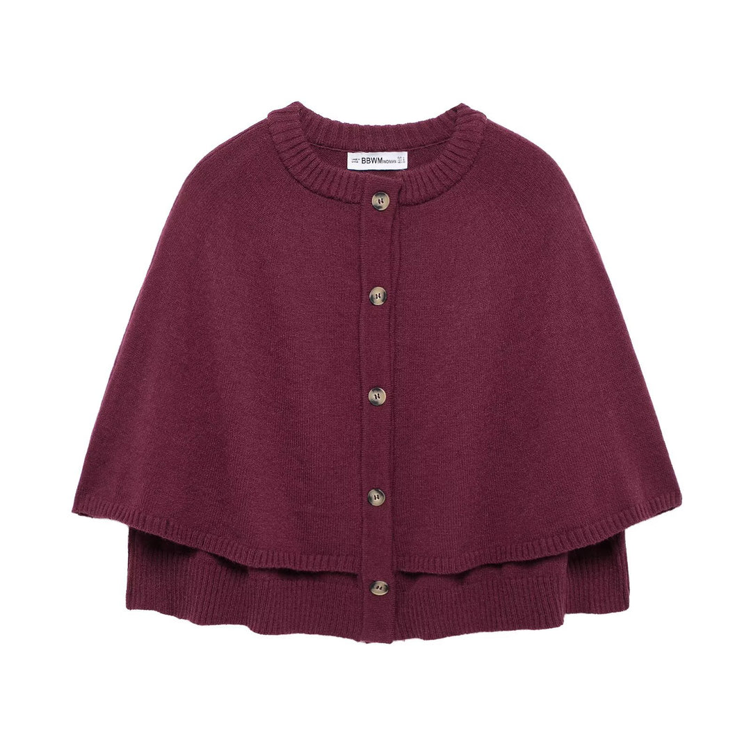 Women's cape cardigan with full button placket and double-layered hem Mune Fashion