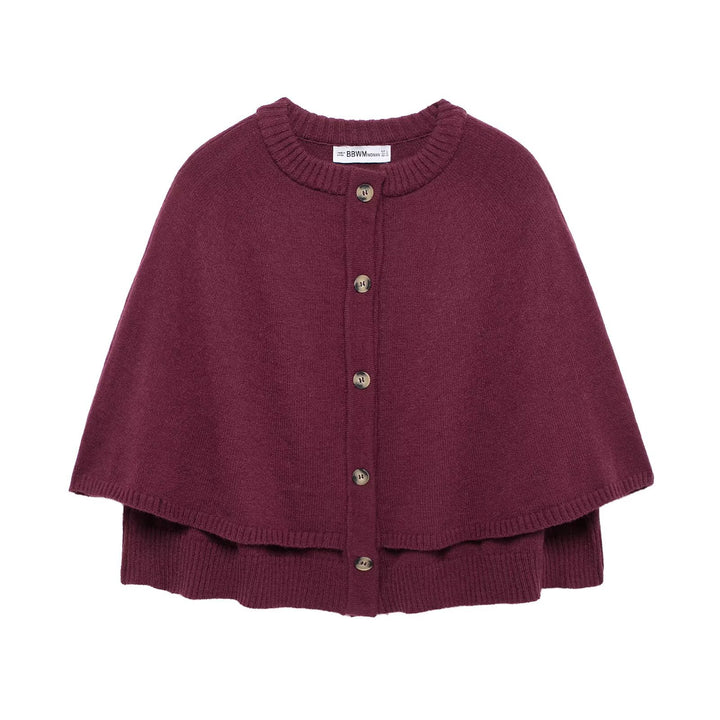Women's cape cardigan with full button placket and double-layered hem Mune Fashion