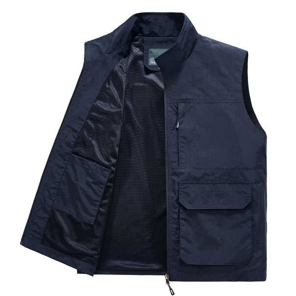 Men's Multifunctional Utility Vest with Mesh Lining, Zipper & Multiple Pockets Mune Fashion