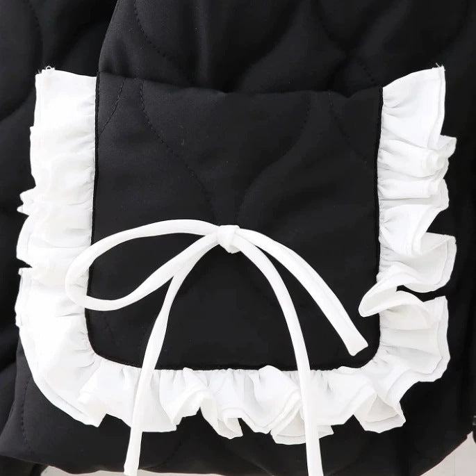 Women’s quilted jacket with stand-up collar and contrasting ruffled pockets Mune Fashion