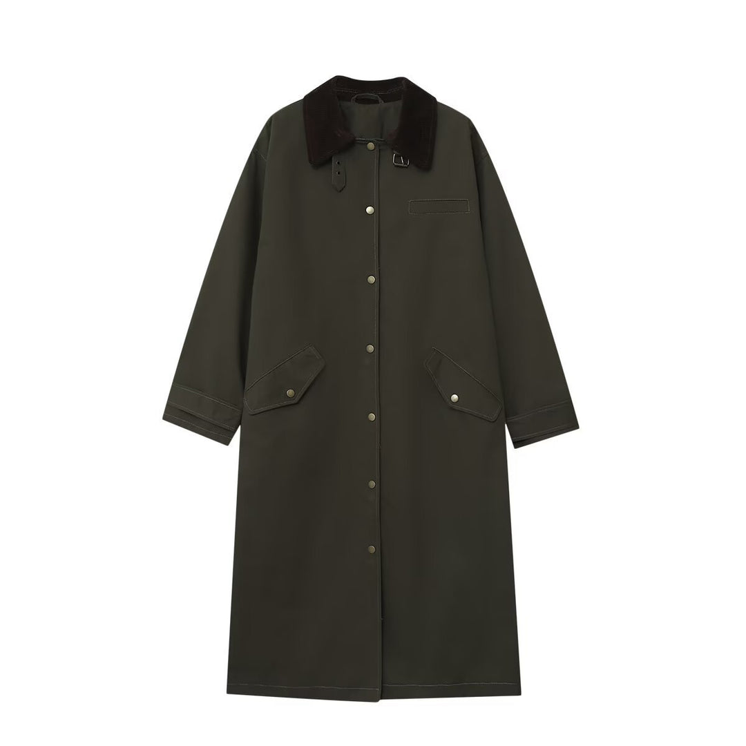Women's long waterproof parka coat with cord collar and snap button placket Mune Fashion