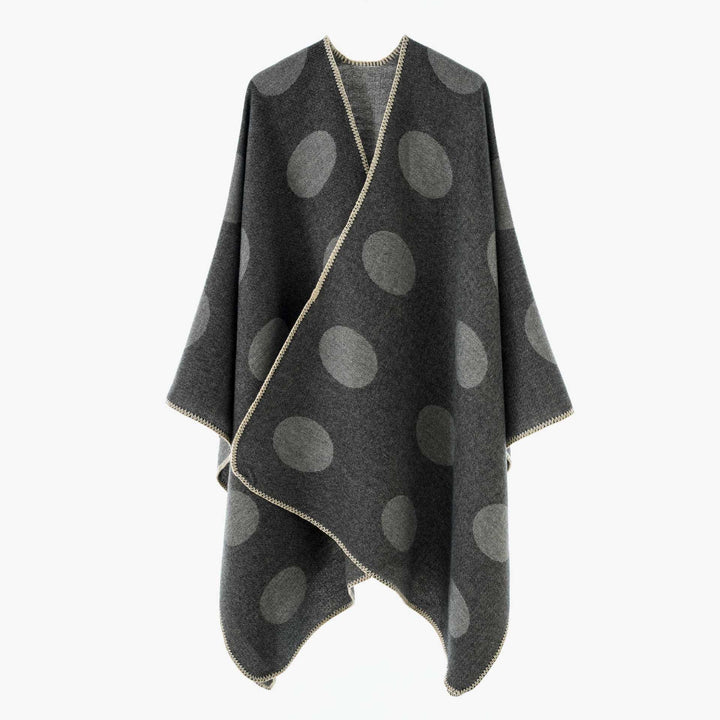 Women's dot overlay cape made of wool blend with decorative stitch Mune Fashion