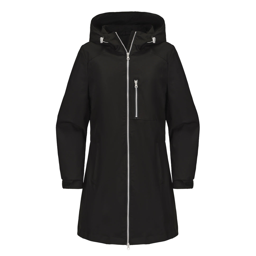 Women's waterproof long raincoat with hood and two-way zipper Mune Fashion