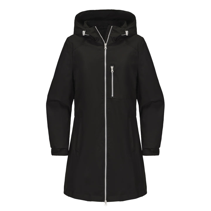 Women's waterproof long raincoat with hood and two-way zipper Mune Fashion
