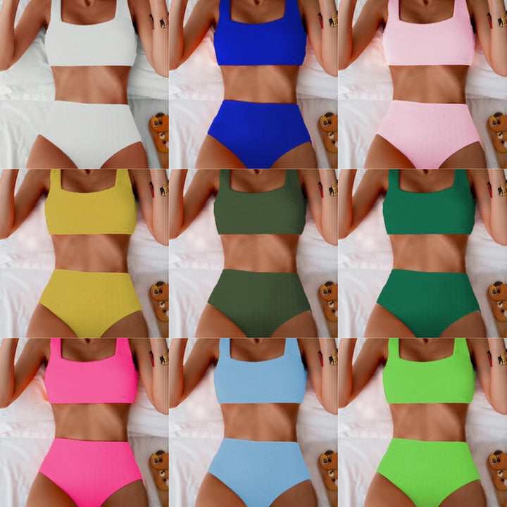 Women's High-Waisted Bikini Set with Textured Top Mune Fashion