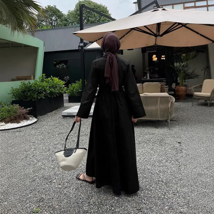Women's maxi dress in shirt blouse style with waist wrap, wide flared skirt and wide cuffs Drune