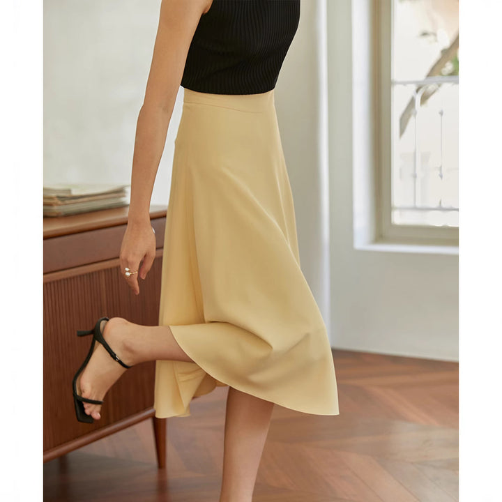 Women Elegant Midi Skirt with Flowing Cut Mune Fashion
