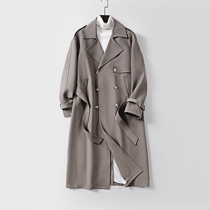 Women Double-Breasted Oversized Trench Coat with Wide Shawl Collar and Belt Mune Fashion