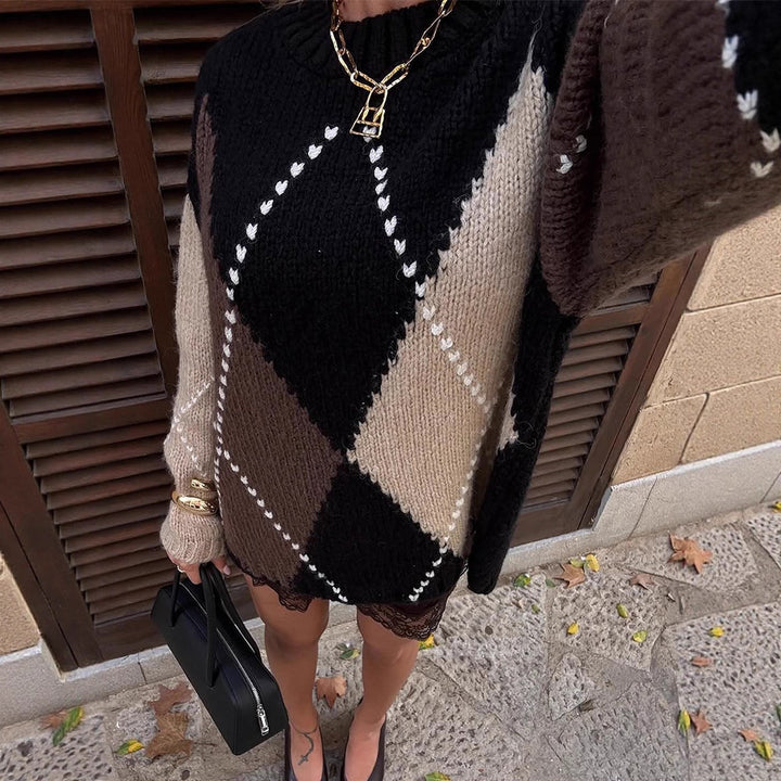 Women's chunky knit oversized sweater with diamond knit pattern Mune Fashion