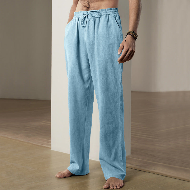 Men's soft linen-cotton lounge pants with elastic drawstring waistband, side pockets, and relaxed straight leg Mune Fashion