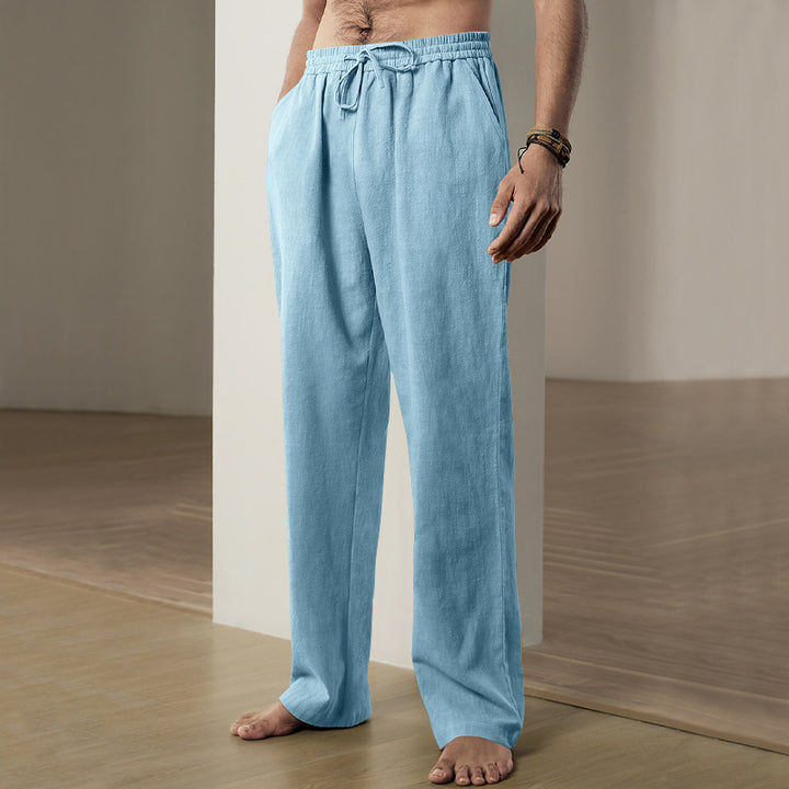 Men's soft linen-cotton lounge pants with elastic drawstring waistband, side pockets, and relaxed straight leg Mune Fashion