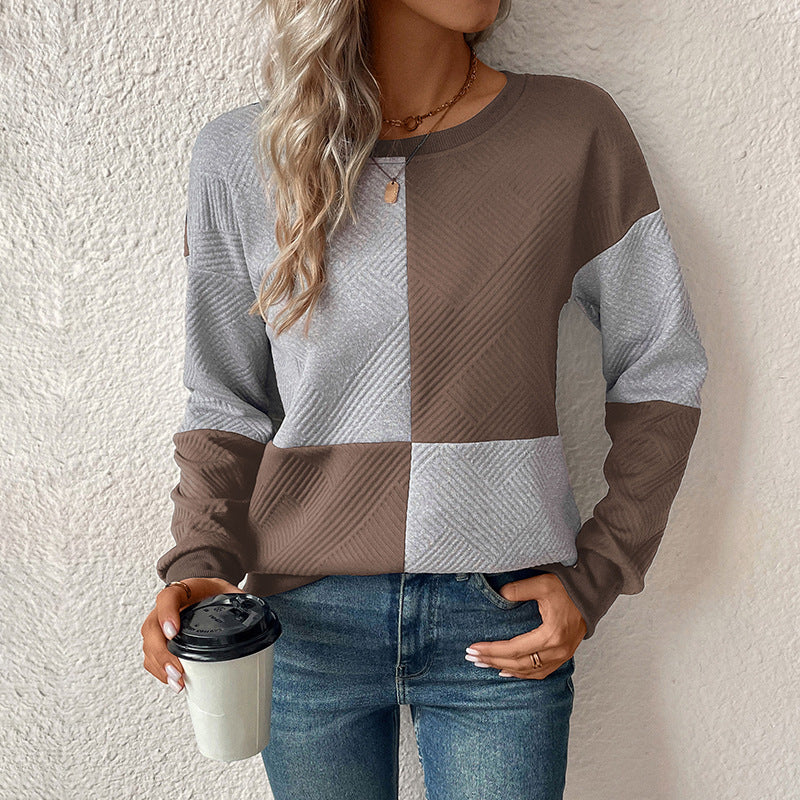 Women's Fashionable Sweatshirt with Block Pattern Mune Fashion