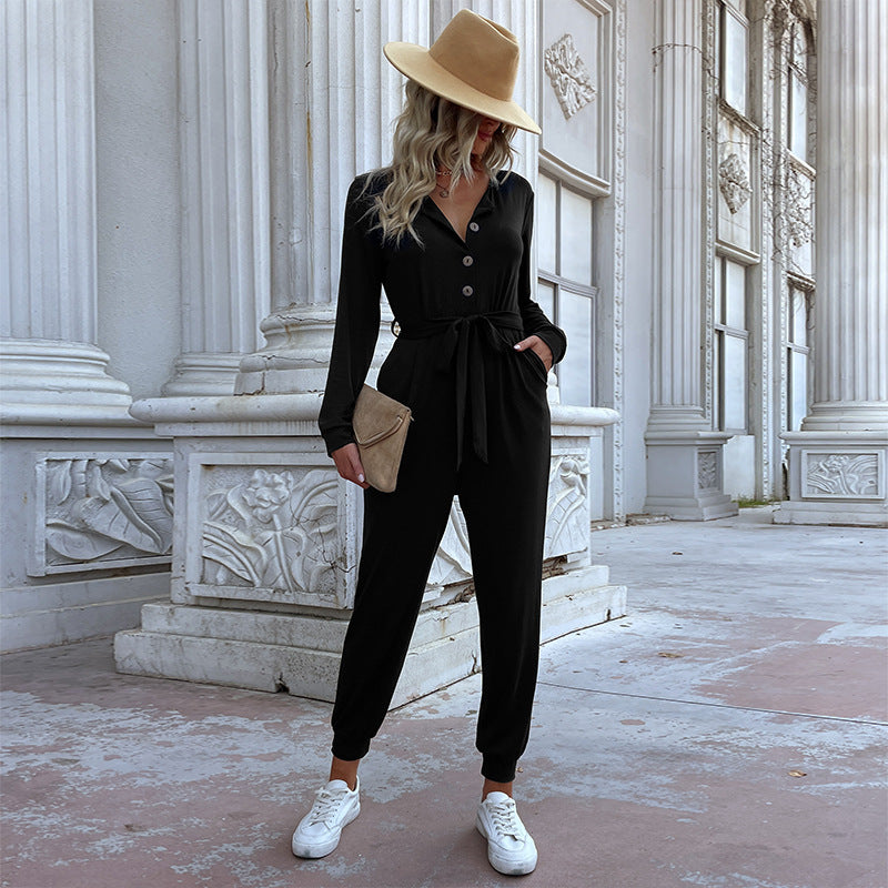 Women Casual Jumpsuit with Belt Mune Fashion
