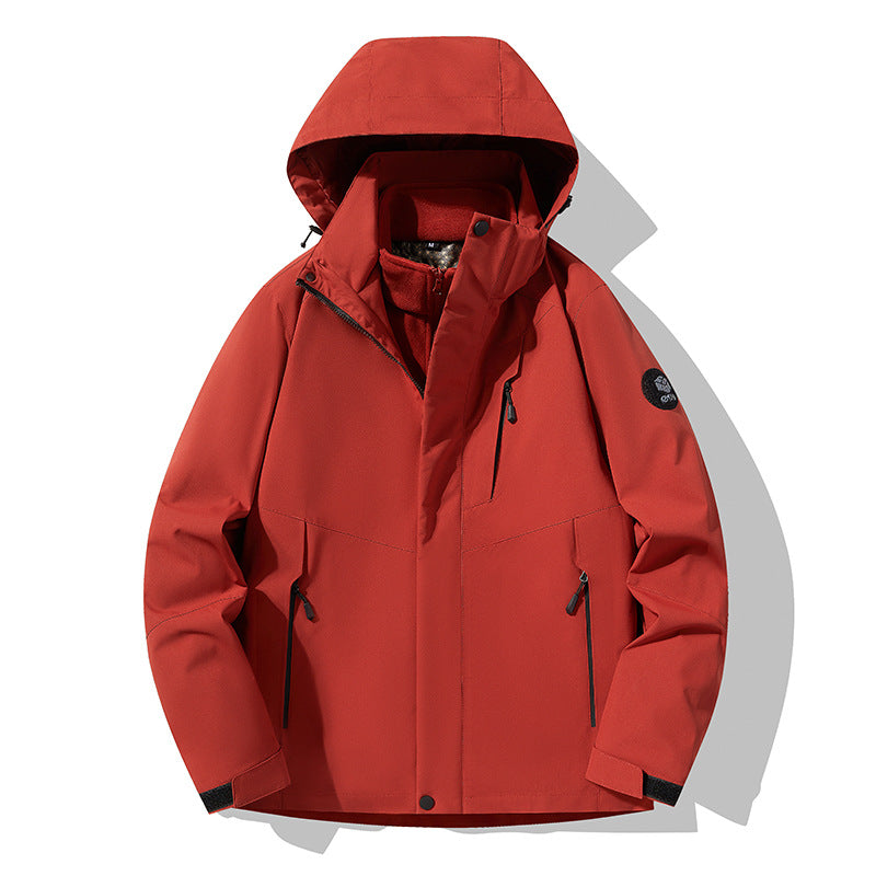 Men's three-layer breathable softshell trekking jacket with integrated fleece collar and adjustable hood Mune Fashion