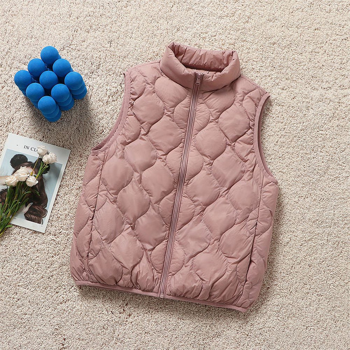 Women's ultralight quilted vest in drop stitch design with high stand-up collar Mune Fashion